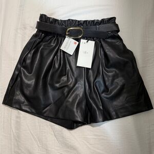 Zara High Waist Black Leather Shorts